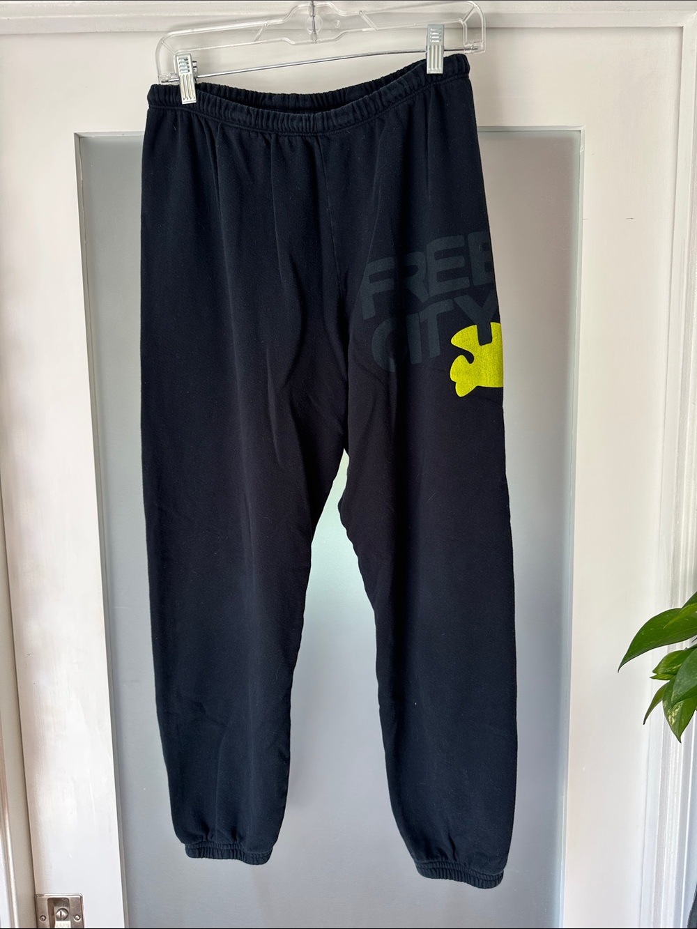freecity Black Track Joggers with Yellow Graphic